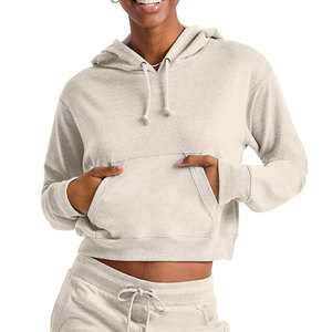 Sudadera CON CAPUCHA DE MODA simple personalizada corta de Color sólido hombro caído sudadera Casual Spandex/poliéster todas las estaciones para mujer - Product Image 1