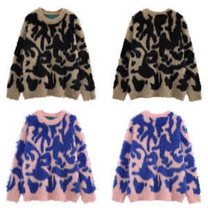 Pull en mohair pour femme en coton de qualité supérieure, coupe ample, épaules tombantes, col rond, style décontracté, coupe ample, pull en mohair pour femme - Product Image 6