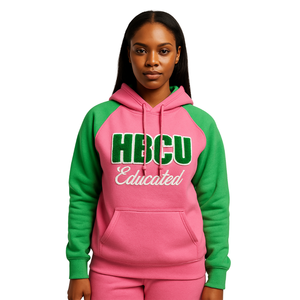 Sudadera con Capucha de Manga Raglán Rosa, Estilo Universitario, Bordado Chenille, Hermandad Griega Divine Nine, Moda Universitaria - Product Image 1