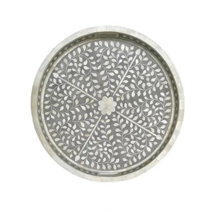 Vente en gros de plateaux ronds en nacre en bois vert pour servir la combinaison de décoration intérieure en Arabie saoudite et à Singapour - Product Image 6