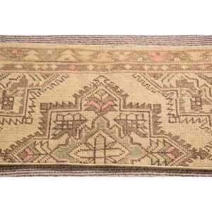 1.4x3.1 ft Rug, Vintage Turkish Rug, <b>Brown</b> Yellow Moroccan <b>Wool</b> Rug - Product Image 4