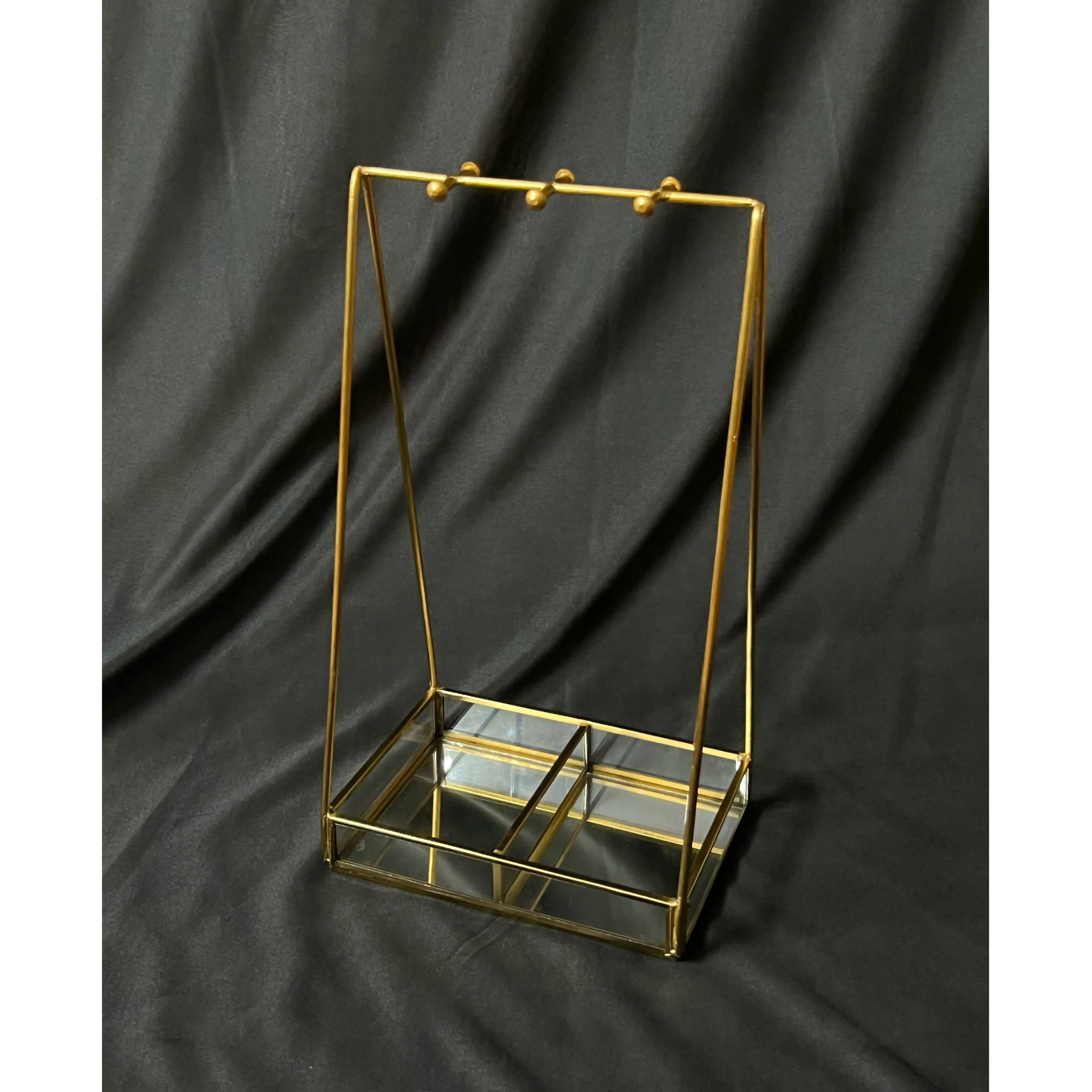 Sıcak satış Metal takı organizatör standı ile cam tepsi için altın Muti amaçlı kullanım yapmak ve takı öğeleri tutucu kadınlar için