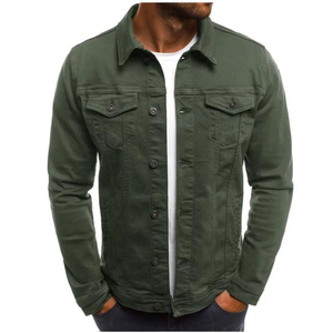Veste en jean vintage brodée à manches longues avec col montant et logo sur le devant, style streetwear pour homme, personnalisable - Product Image 2