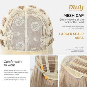 Paloma C-DWY Mid-Length Wavy Rooted Blonde <b>Wig</b> with Bangs Gen 2 Large Realistic Scalp Glueless Synthetic Transparent Lace Color - Product Image 6