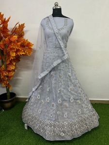 Festive mariée Lehenga ensemble lourd Zari travail paillettes broderie Net Dupatta longue jupe Blouse traditionnel fête porter Style - Product Image 6