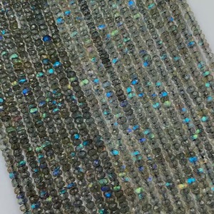 Perles de Labradorite Flashy noire naturelle de qualité AA en forme de rondelle à facettes certifiées par des tiers Fabrication de bijoux Briolette - Product Image 4