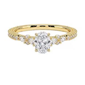 Anillo chapado en oro de Plata de Ley 925 para mujer, anillo de compromiso de moissanita de corte ovalado para anillos de joyería de moda - Product Image 1