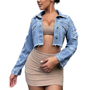 Veste courte en jean boutonnée à la mode supérieure Veste en jean courte à manches longues pour femmes au tarif de gros - Product Image 3