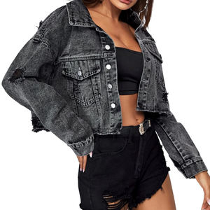 Chaqueta vaquera corta de mujer de color elegante con logotipo personalizado impreso en MOQ bajo Nueva llegada chaqueta vaquera corta de manga larga para mujer - Product Image 5