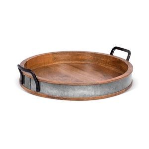 Royal Look Flatware Decorative Wooden Tray Wooden Serving Tray Natural Wooden <b>Tabletop</b> Fast Food Serving Tray With Metal Handle - Product Image 5