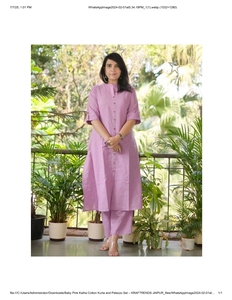 Mới Nhất Thiết Kế Bé Màu Hồng Bông Kurta Palazzo Thiết Lập Thủ Công Trong Ấn Độ Kết Hợp Màu Sắc Mới - Product Image 3