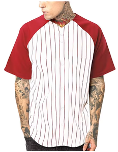 Premium Pinstripe Baseball Jersey Raglan Manga corta Hip Hop Active Shirt Button Fly Closure Tumble Dry Low - Product Image 6