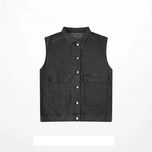 Gilet en jean rétro pour hommes, style Harajuku, sans manches, veste cargo, veste en jean, mode cowboy, avec poche en tissu pour l'été - Product Image 6