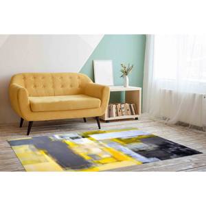 Alfombra Abstracta Amarilla y Gris: Alfombra Moderna Antideslizante con Estampado, con Pelo Suave - Product Image 3