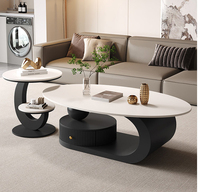 Table basse créative de style crème, ovale, pour salon, petite unité domestique, style italien minimaliste avec rangement