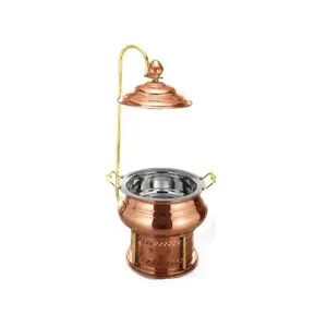 Round Buffet Stove Food Warmer Pot Hot sale Hotel Buffet Serving Stainless Steel 201 Copper Hanging Food Luxury Chafing Dish