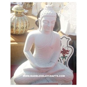 Escultura de Buda de mármol Makrana blanco puro de buena calidad, impresionante y hermosa, con un diseño único para el hogar, la oficina y el templo. - Product Image 1