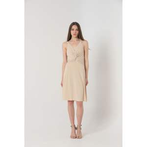 Robe de soirée Topshow à bretelles ornées de pierres, col en V, longueur genou, produit en gros - Product Image 2