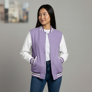Chaqueta Bomber Varsity de Dos Tonos para Mujer, Personalizada con Logotipo, de Alta Calidad, Impermeable, Transpirable, Ecológica, de Satén y Algodón, Estilo Universitario - Product Image 6