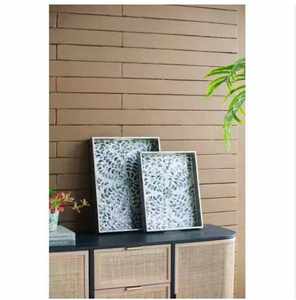 Bandeja de Incrustaciones de Hueso Hecha a Mano con Patrones Únicos, Bandeja de Servicio de Incrustaciones de Hueso para Decoración de Cocina - Product Image 1