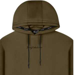 Hombres Pro Signature Hoodie Olive Heavyweight 100% algodón Relaxed Fit 3D Rubber Logo con cordones con punta de cera - Product Image 5