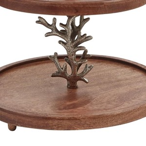 Support à gâteau à 2 niveaux en bois avec tige en métal corail, plateau de service à étages, support décoratif pour gâteau, idéal pour les fêtes sur le thème de la plage et la décoration intérieure. - Product Image 5