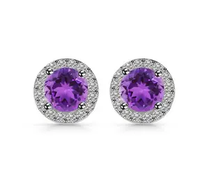 925 Sterling Silver batu permata Amethyst anting-anting Hoop untuk wanita dengan harga grosir dari India perhiasan produsen