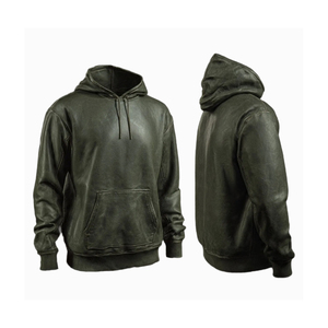 Classic Custom Leather <b>Hoodies</b> Set Winter Fashion Men's Suede Plain Dyed Fleece Casual Jackets Digital Printing Vintage - Product Image 4