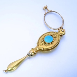 Diamante turquesa antiguo Sólido 18K Oro amarillo Lorgnette con Sky Ruby Diamond Gafas para joyería de moda unisex - Product Image 1