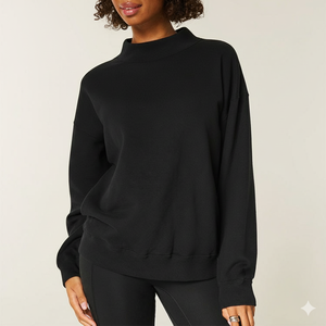 Sudadera Extra Grande Informal con Cuello Alto Simulado, Felpa Supersuave de Algodón y Poliéster Reciclado para Mujer, Invierno, Servicio OEM de Marca Personalizada - Product Image 1