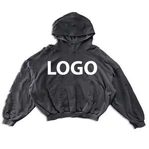 Sudadera con Capucha de Diseño Personalizado, Estilo Desgastado por el Sol, Manga Larga, Talla Grande, con Pedrería, para Hombre, Lavado Ácido, con Cierre - Product Image 4