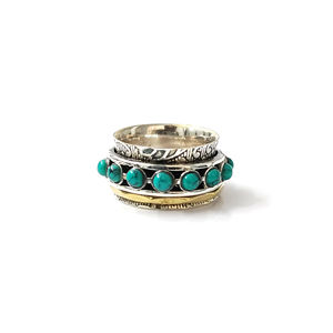 Alloy Turquoise <b>Spinner</b> <b>Ring</b> Fashionable Vintage Statement Inlay Princess Cut Stylish Wings Number Gift for Christians 7.8 Grams - Product Image 1