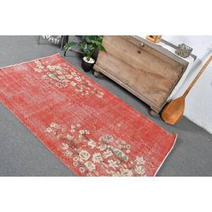 พรมตุรกีโบราณ3.8x6.3ft ขนสัตว์สีเบจสีแดงงานปะต่อดีไซน์แอบสแตรกต์ขนาด10มม. - Product Image 4