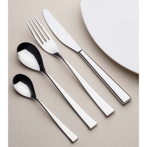 Juego de cubiertos de plata pulida de viaje de acero inoxidable con mango Rectangular largo portátil de simplicidad plana moderna al por mayor - Product Image 1