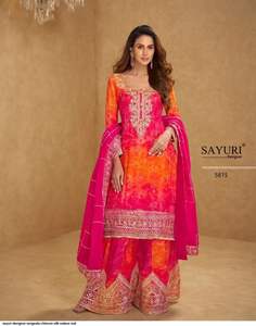 Ensemble de costume en soie chinon avec détails traditionnels de la broderie gotawork, tenue ethnique confortable pour les événements, chaîne d'approvisionnement mondiale abordable - Product Image 2