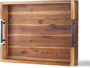 Plateau de service et plateau de présentation de qualité durable, en bois naturel, élégant, moderne, luxueux, à double poignée, écologique, de qualité commerciale - Product Image 3