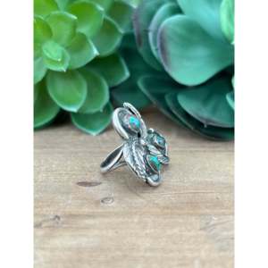 Bague tendance en argent sterling avec turquoise Navajo, taille 6.5, plaqué or rose, sertissage clos, incrustation en acier inoxydable, idée cadeau élégante - Product Image 3