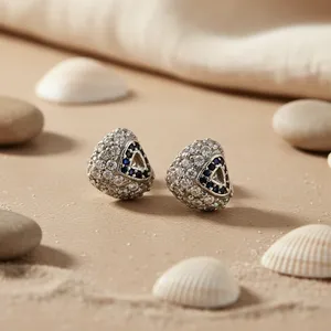 Boucles d'oreilles clous tendance en argent avec pierres précieuses bleues, en cuivre et laiton, pour femmes, usage quotidien, fêtes, religieuses, géométriques, fleur, perle, diamant - Product Image 3