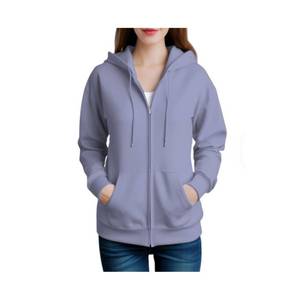 Sudadera con capucha de algodón con cremallera para mujer Sudadera con capucha de punto sólido cómodo de invierno con serigrafía frontal duradera - Product Image 3