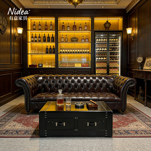 Canapé Chesterfield de luxe en <span class=keywords><strong>cuir</strong></span> capitonné, classique 3 places avec roulettes en laiton et garniture cloutée, pour salon, club ou bar - Product Image 2