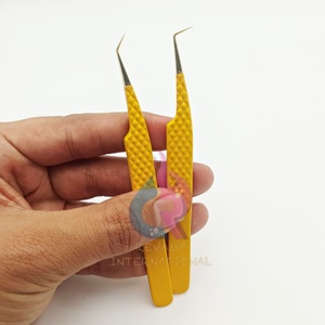 Mango de agarre de diamante con punta dorada de Color amarillo, pinzas de 90 grados para Mega pestañas, pinzas de acero inoxidable de 45 grados para aislamiento - Product Image 3