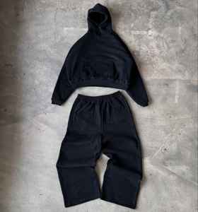 ชุดวอร์มสองชิ้นของผู้ชายชุดแนวสตรีทผ้าคอตตอนผ้าฟลีซแบบ100% สำหรับผู้ชายชุดวอร์มทรงหลวมโลโก้ตามสั่ง - Product Image 3