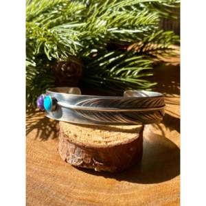 Tony Yazzie Fashion <b>Cuff</b> Bracelet Multi-Stone & Sterling Silver <b>Feather</b> Design - Product Image 1