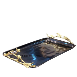 Prime qualité argent métal feuillu Accent poignée plateau de service à la main personnalisable hôtel fournitures créatives ustensiles de cuisine en gros - Product Image 3