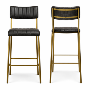 Real Leather Bar <b>Stool</b> Metal Frame Industrial Design <b>Dining</b> Living Room Villa Hotel Restaurant Contract Furniture Ribbed - Product Image 1