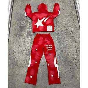 2025 bonne qualité 2 pièces ensemble DTG impression Logo personnalisé Vintage lavage pull à capuche hommes 100% coton survêtement lourd - Product Image 5