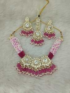 Conjunto de collar de gargantilla de perlas de compromiso de boda de estilo étnico de Bollywood chapado en oro para niñas, ropa de fiesta para mujeres - Product Image 4