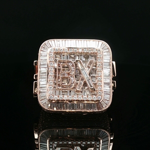 Luxury 10KT Pink Gold <b>Initial</b> <b>Ring</b> Iced Out Hip Hop Jewellery Natural Diamond Customisable for Parties Gifts-Sheetal Diamonds - Product Image 1