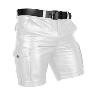 Mens Genuine Leather <b>Shorts</b> <b>White</b> <b>Biker</b> Style Multi Pocket Utility for Outdoor Streetwear Casual Wear - Product Image 2