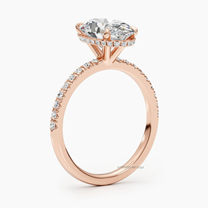 Bague de fiançailles en moissanite de taille ovale de 2.67 ct, aspect de glace pilée allongée avec halo caché en or jaune massif 14 carats pour femme - Product Image 5